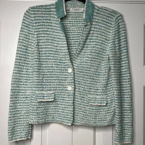 Amina Rubinacci-Italy Contone tweed jacket cardigan size 46 Large in blue/green - Picture 1 of 5